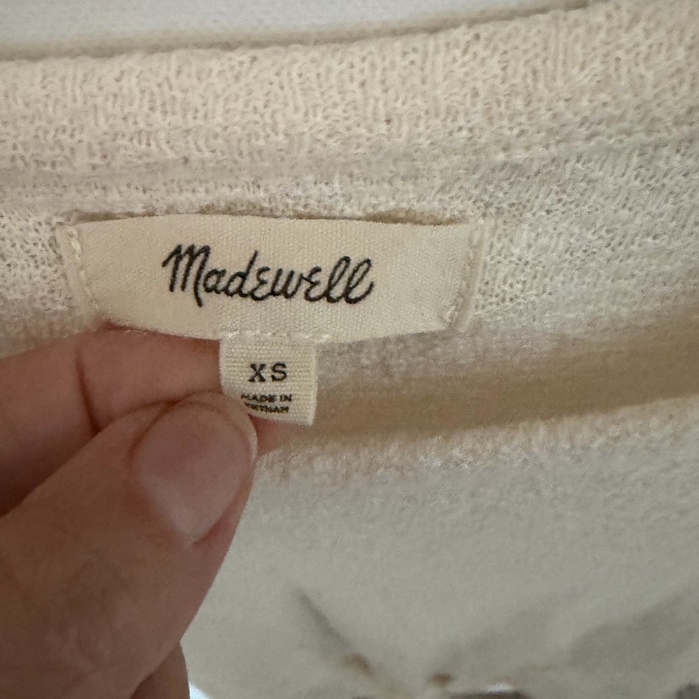 Madewell Cream Tie Front Top Slub Knit Long Sleeve size xsmall - Picture 8 of 9